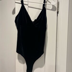 Forever 21 Black Velvet V-Neck Bodysuit with Adjustable Straps